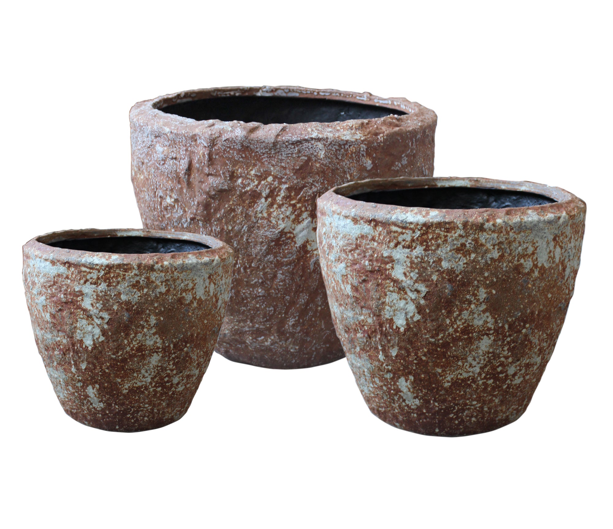 Set of Three 21 Brown Stone Indoor Outdoor Round Pot Planter
