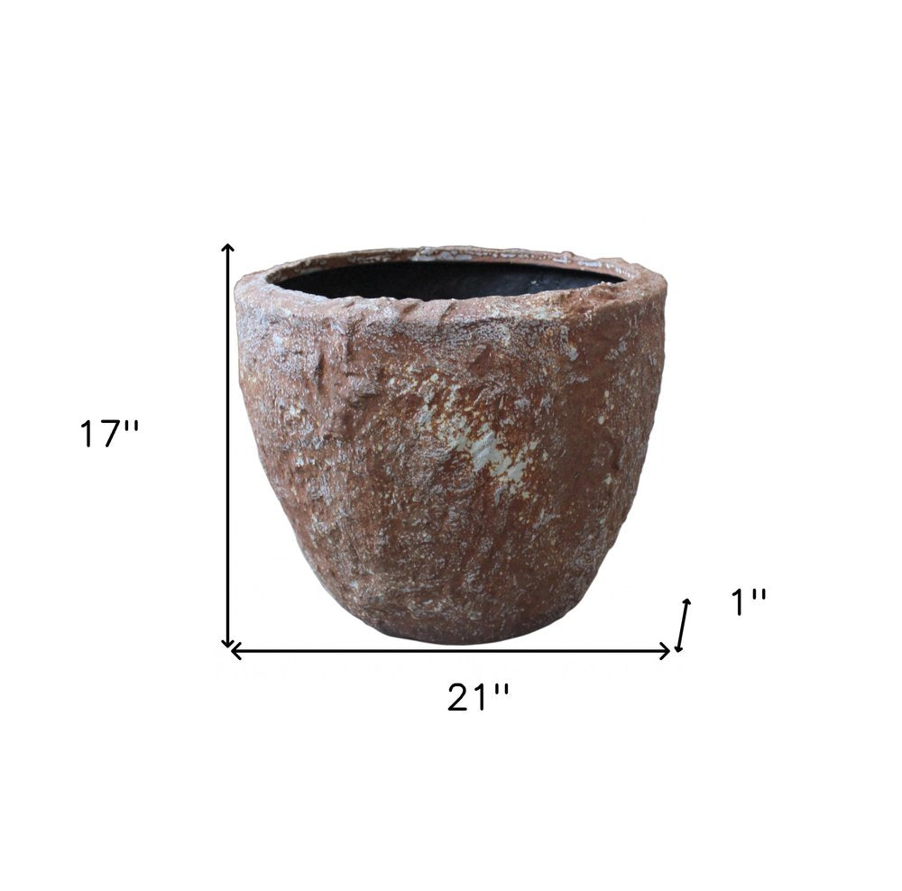 Set of Three 21 Brown Stone Indoor Outdoor Round Pot Planter