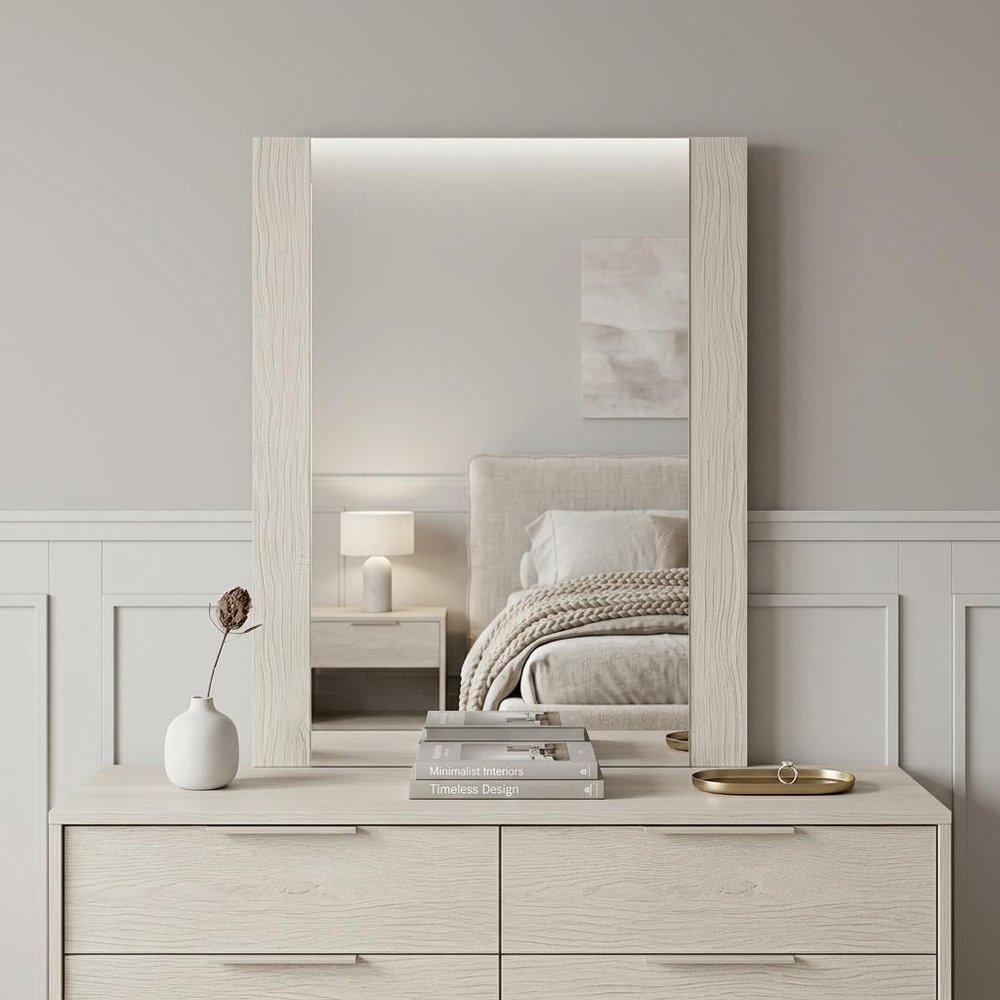 Beige Wood Framed Mounted Dresser Mirror - 41-inch
