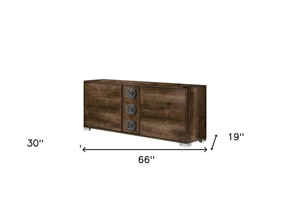 Brown Wood Three Drawer Double Dresser - 66-inch