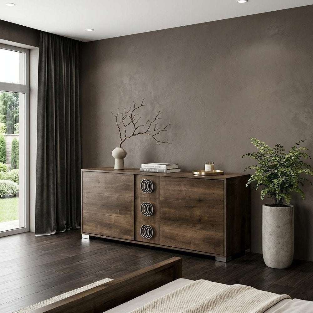 Brown Wood Three Drawer Double Dresser - 66-inch