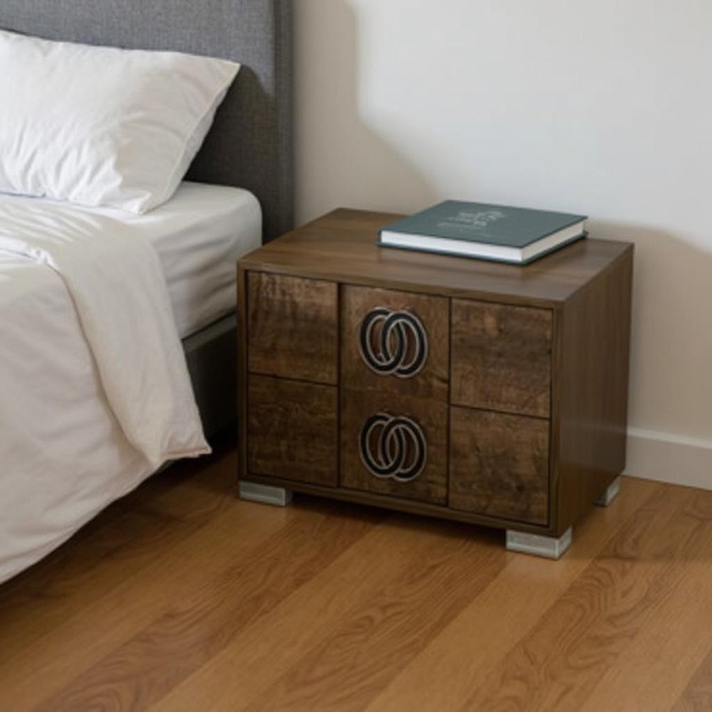 Walnut Wood Nightstand - 20-inch