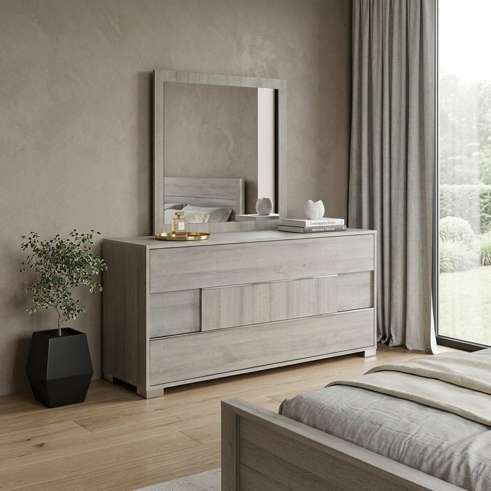 Gray Wood Three Drawer Double Dresser - 66-inch