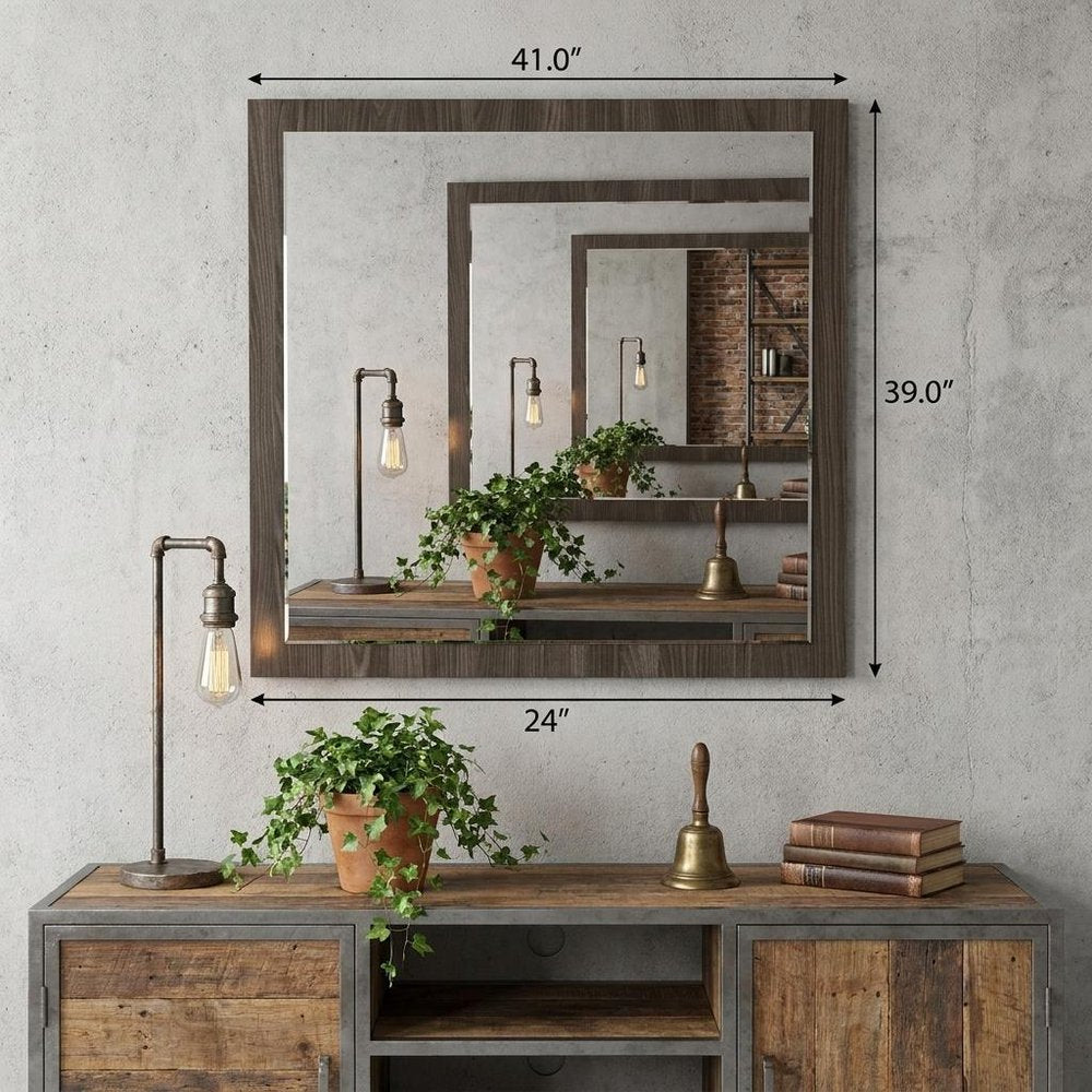 Gray Square Framed Mounted Accent Mirror - 41-inch