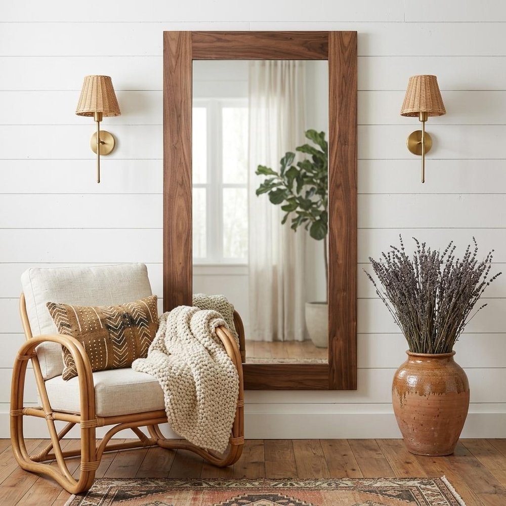 Brown Framed Leaning Full Length Hanging Mirror - 79-inch