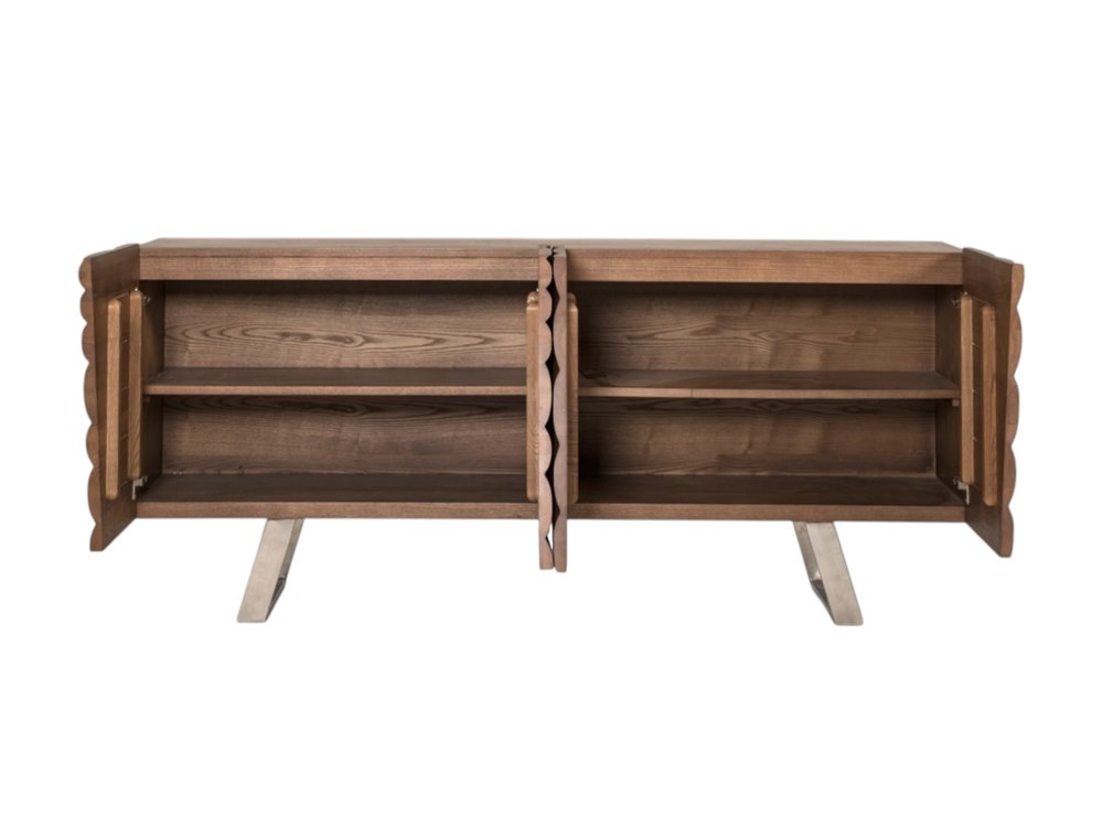 Natural Brown Solid Wood Sideboard with Four Doors - 71-inch