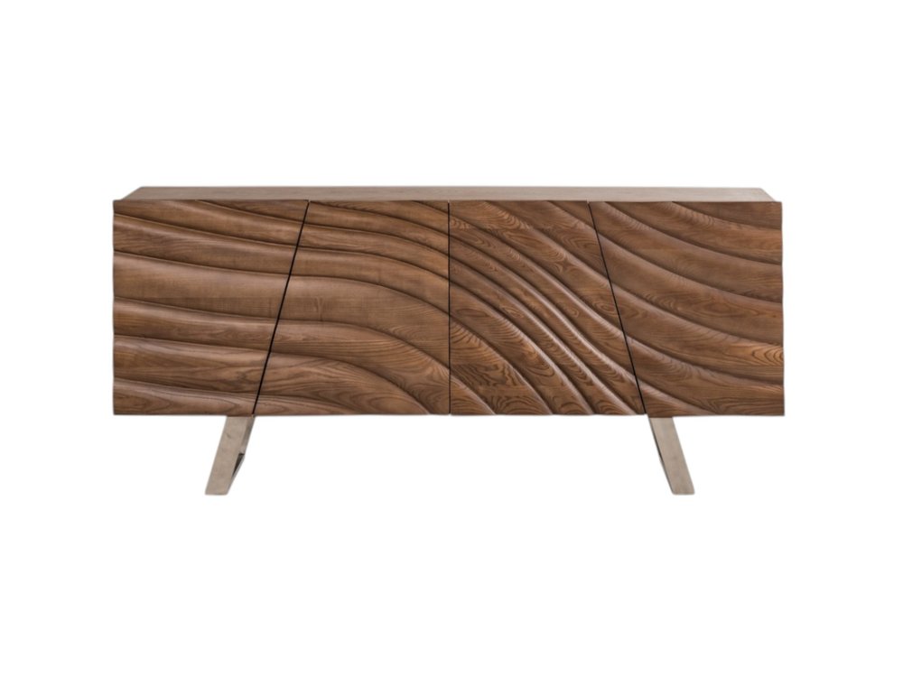 Natural Brown Solid Wood Sideboard with Four Doors - 71-inch