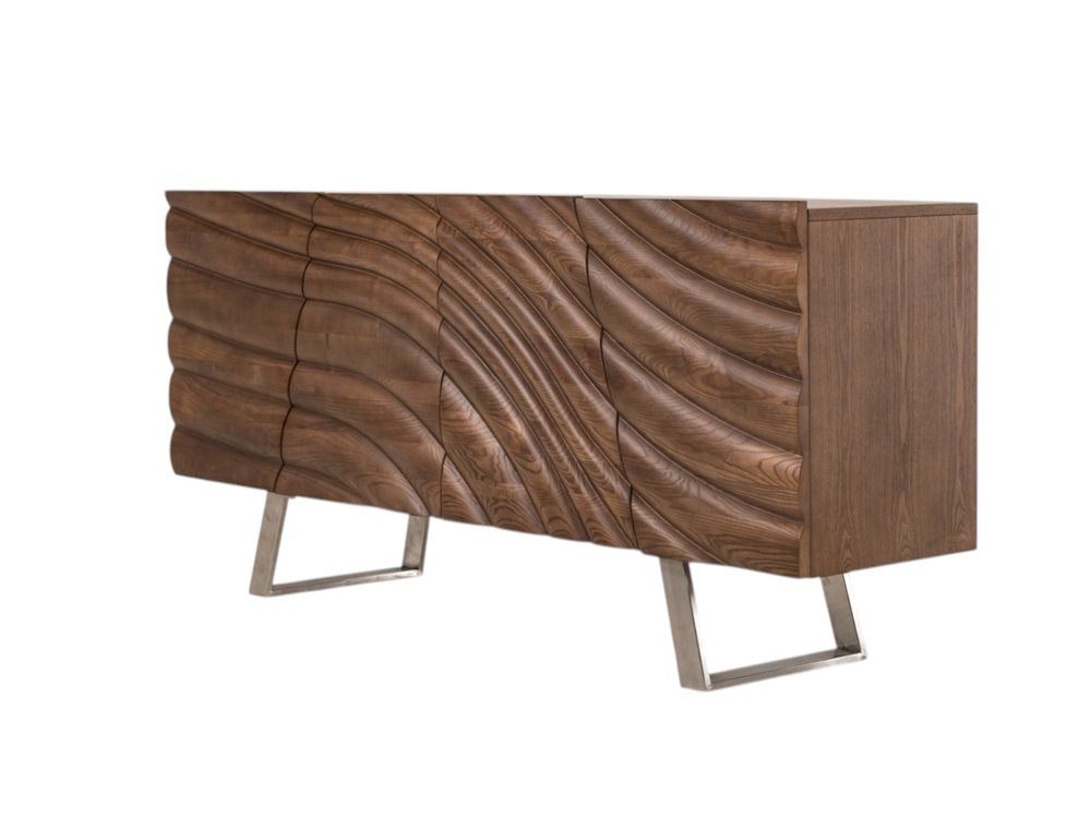 Natural Brown Solid Wood Sideboard with Four Doors - 71-inch