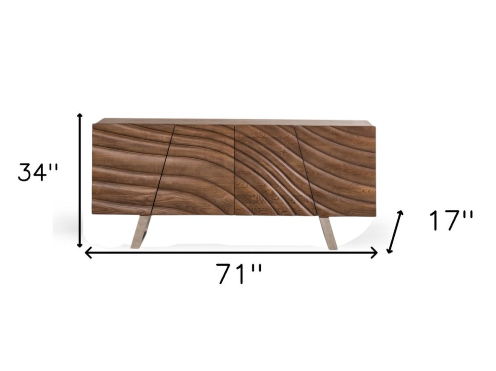 Natural Brown Solid Wood Sideboard with Four Doors - 71-inch