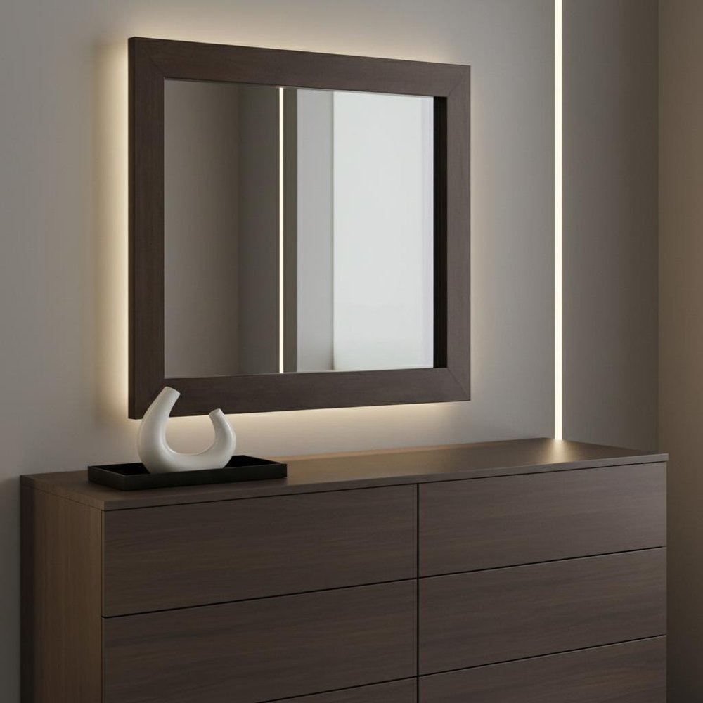 Ebony Square Wood Framed Dresser Mirror - 39-inch