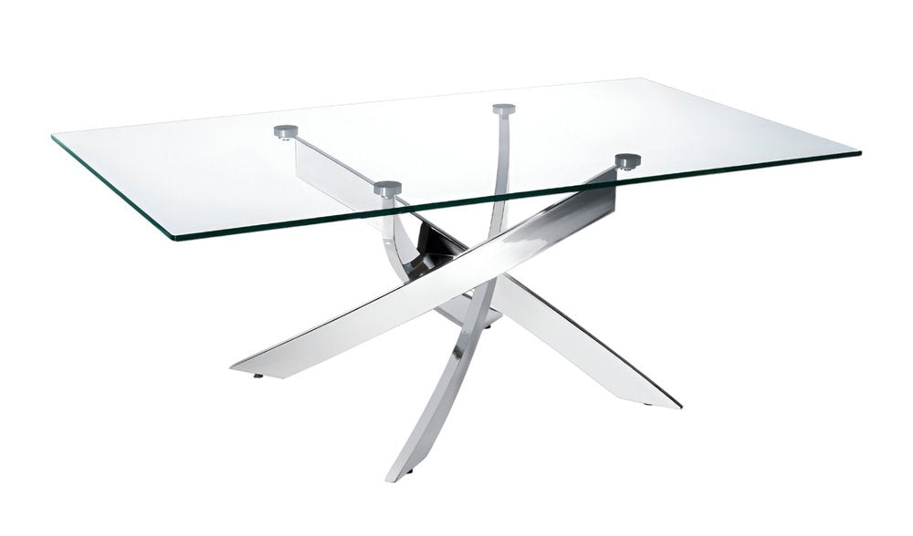 Clear and Silver Glass and Steel Cross Legs Coffee Table - 47-inch