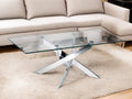 Clear and Silver Glass and Steel Cross Legs Coffee Table - 47-inch