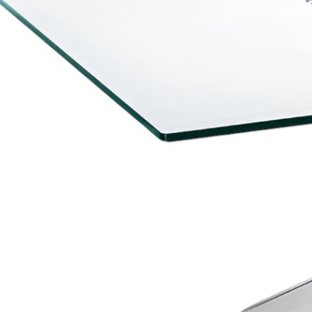 Clear and Silver Glass and Steel Cross Legs Coffee Table - 47-inch