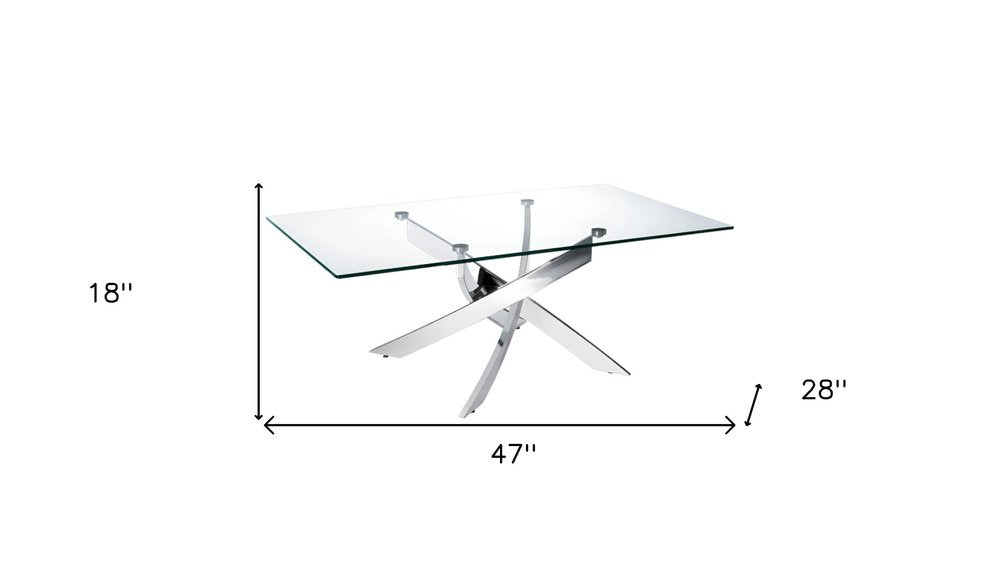 Clear and Silver Glass and Steel Cross Legs Coffee Table - 47-inch