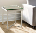 Silver and Brown Reclaimed Wood Glass and Steel Square End Table