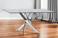 Clear and Silver Glass and Stainless Steel Pedestal Base Dining Table - 63-inch