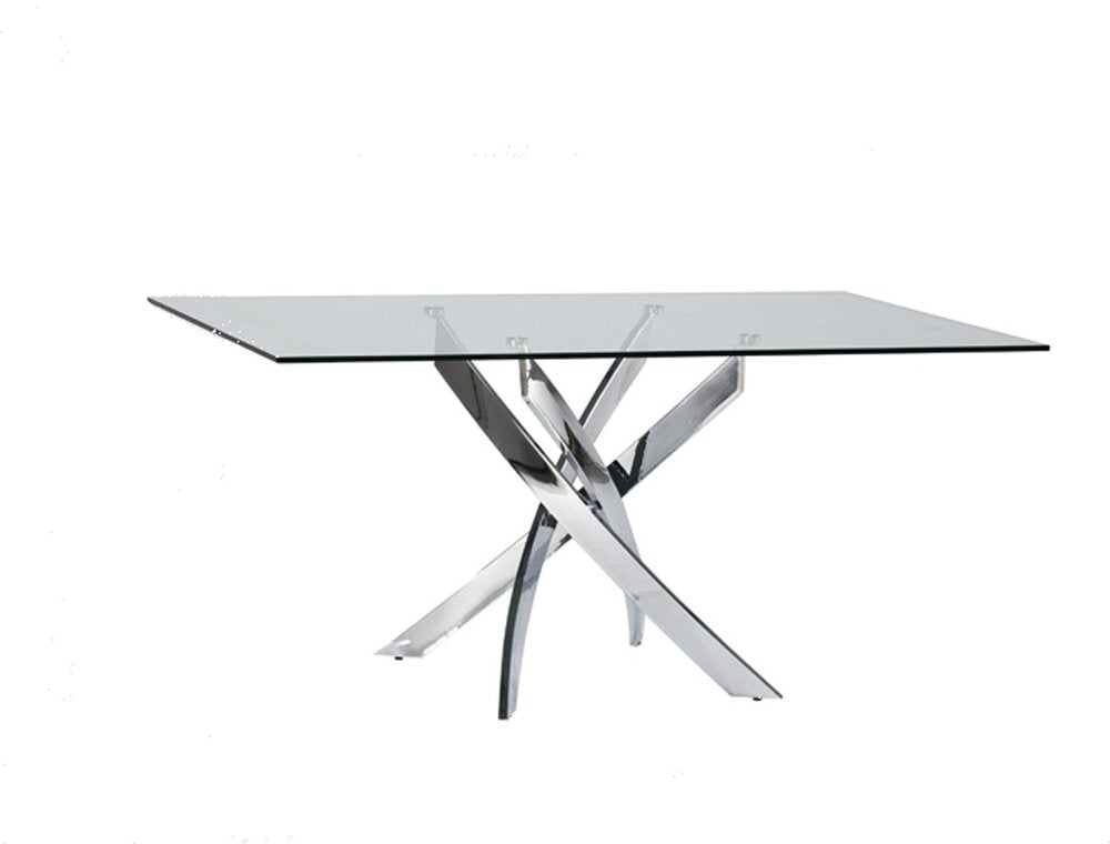 Clear and Silver Glass and Stainless Steel Pedestal Base Dining Table - 63-inch