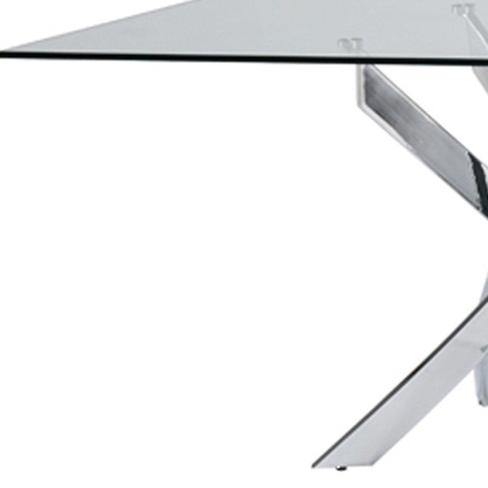 Clear and Silver Glass and Stainless Steel Pedestal Base Dining Table - 63-inch