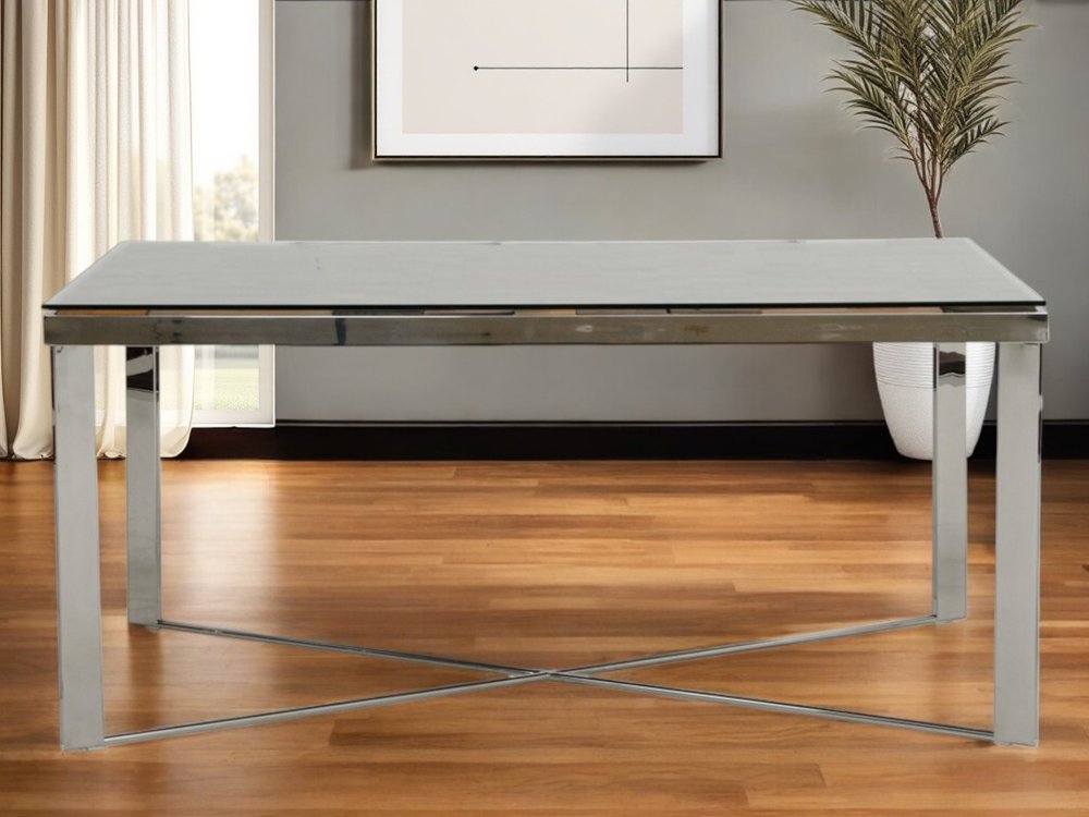 Clear and Silver Solid Wood and Stainless Steel Trestle Base Dining Table
