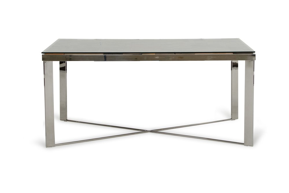 Clear and Silver Solid Wood and Stainless Steel Trestle Base Dining Table
