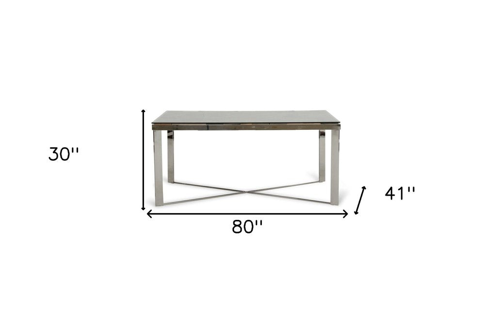 Clear and Silver Solid Wood and Stainless Steel Trestle Base Dining Table