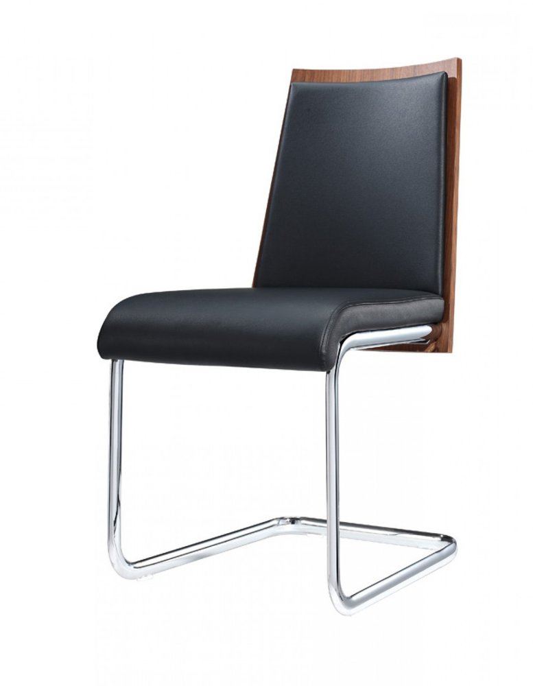 Set of Two Black and Silver Upholstered Faux Leather Dining Parsons Chairs