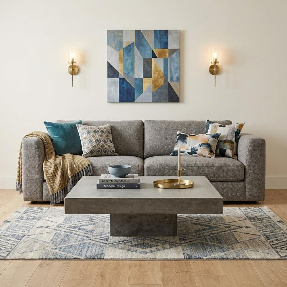Gray and Dark Gray Concrete Square Block Coffee Table - 43-inch