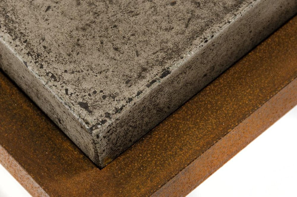 Dark Gray and Rust Concrete and Iron Square Abstract Coffee Table