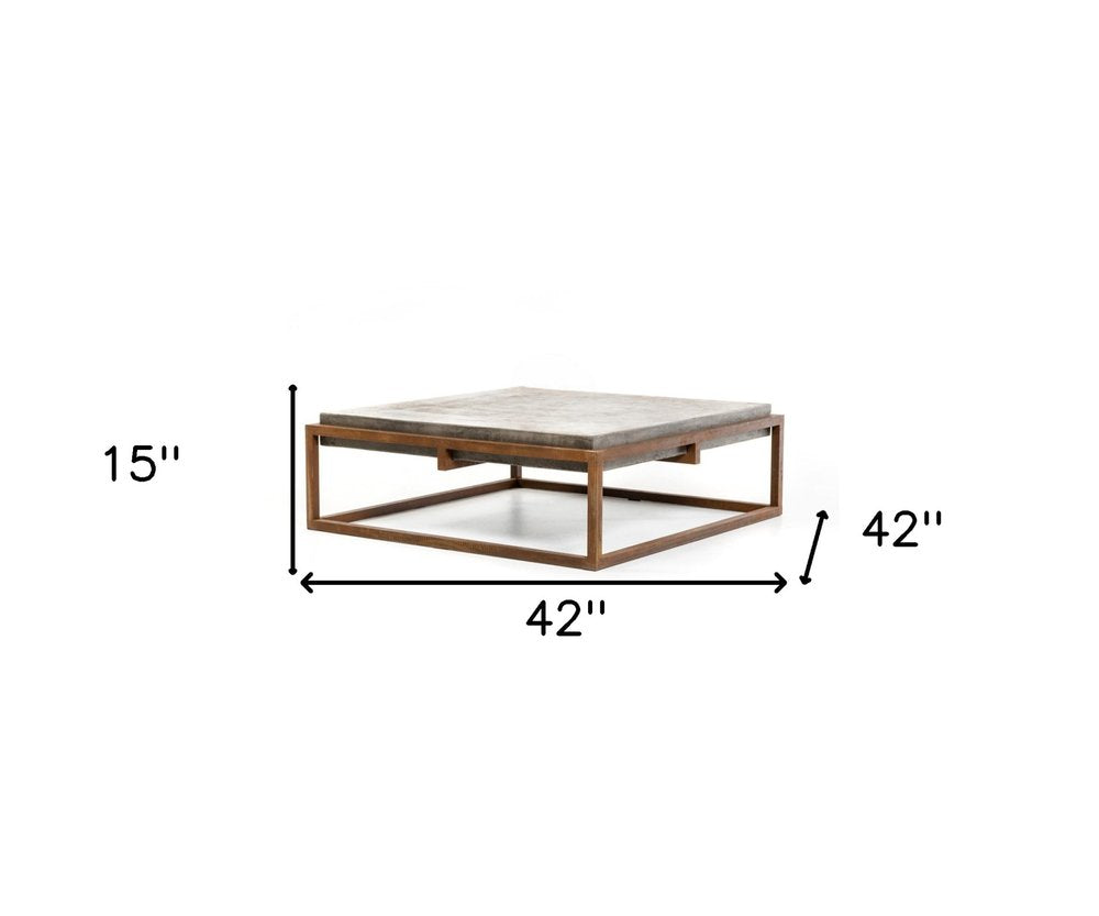 Dark Gray and Rust Concrete and Iron Square Abstract Coffee Table