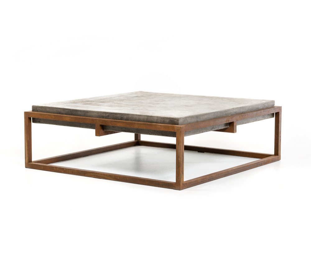 Dark Gray and Rust Concrete and Iron Square Abstract Coffee Table