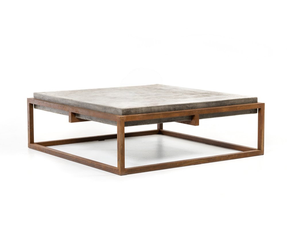 Dark Gray and Rust Concrete and Iron Square Abstract Coffee Table
