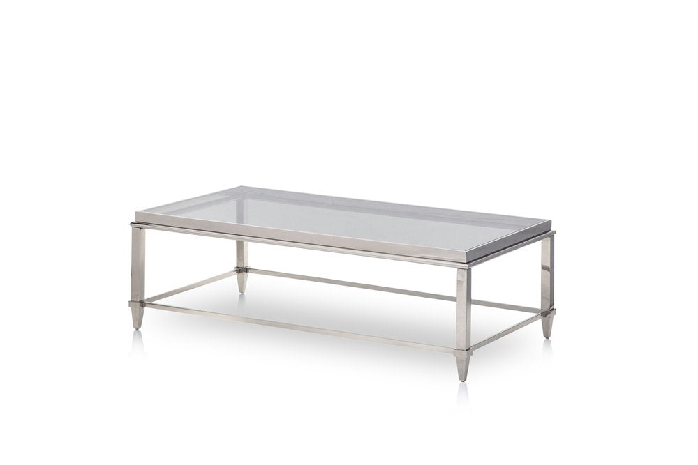 Clear and Silver Glass and Steel Coffee Table - 55-inch