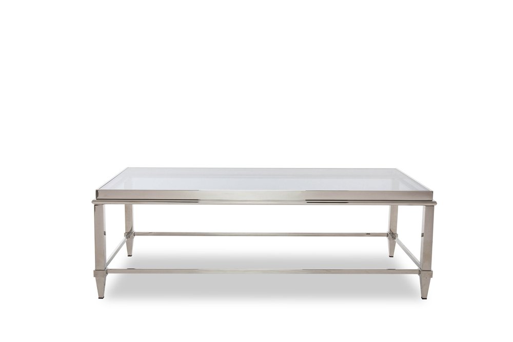Clear and Silver Glass and Steel Coffee Table - 55-inch