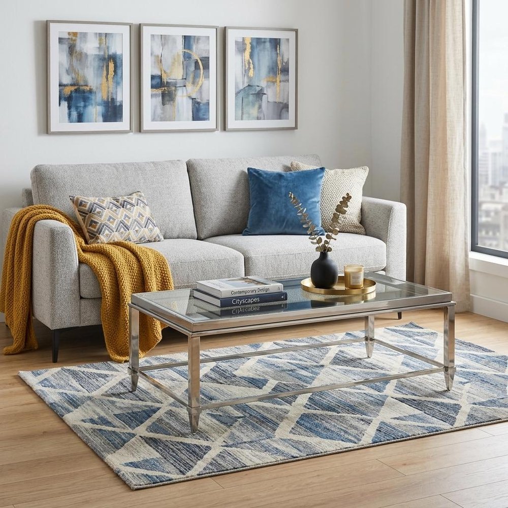 Clear and Silver Glass and Steel Coffee Table - 55-inch
