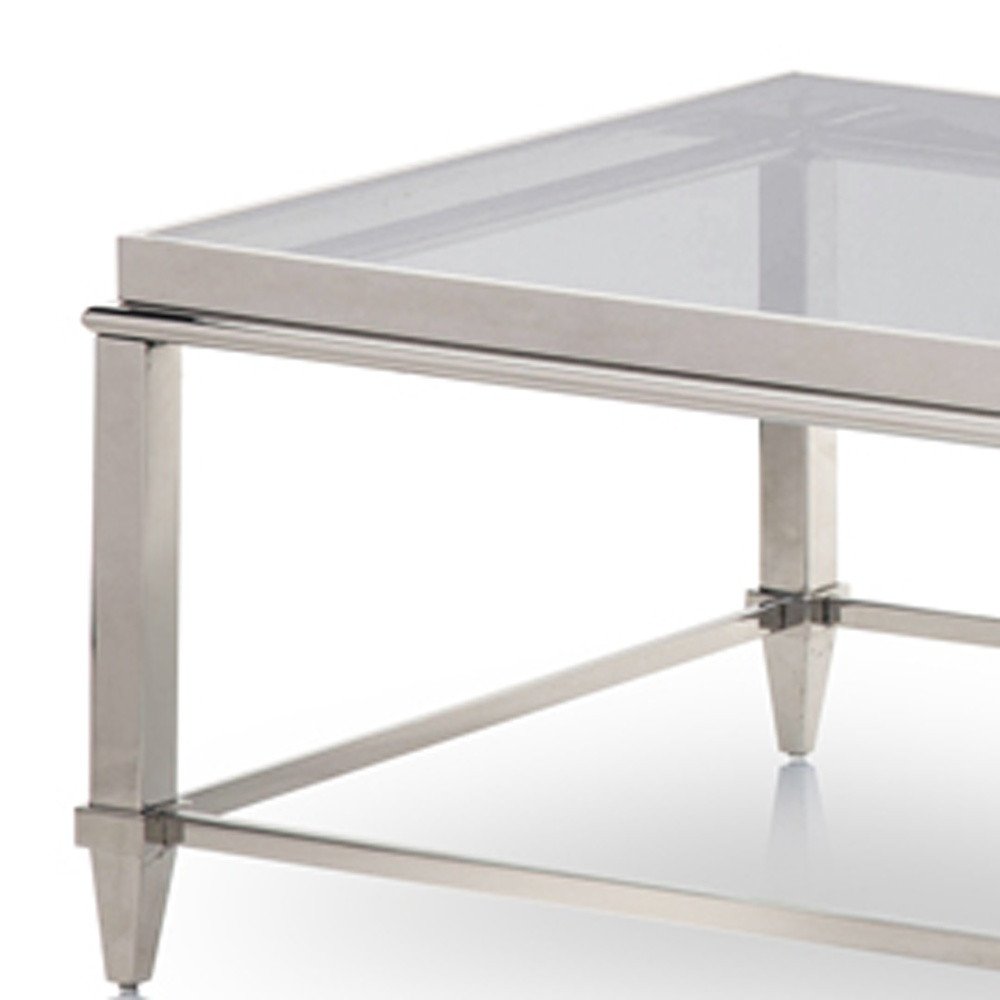 Clear and Silver Glass and Steel Coffee Table - 55-inch