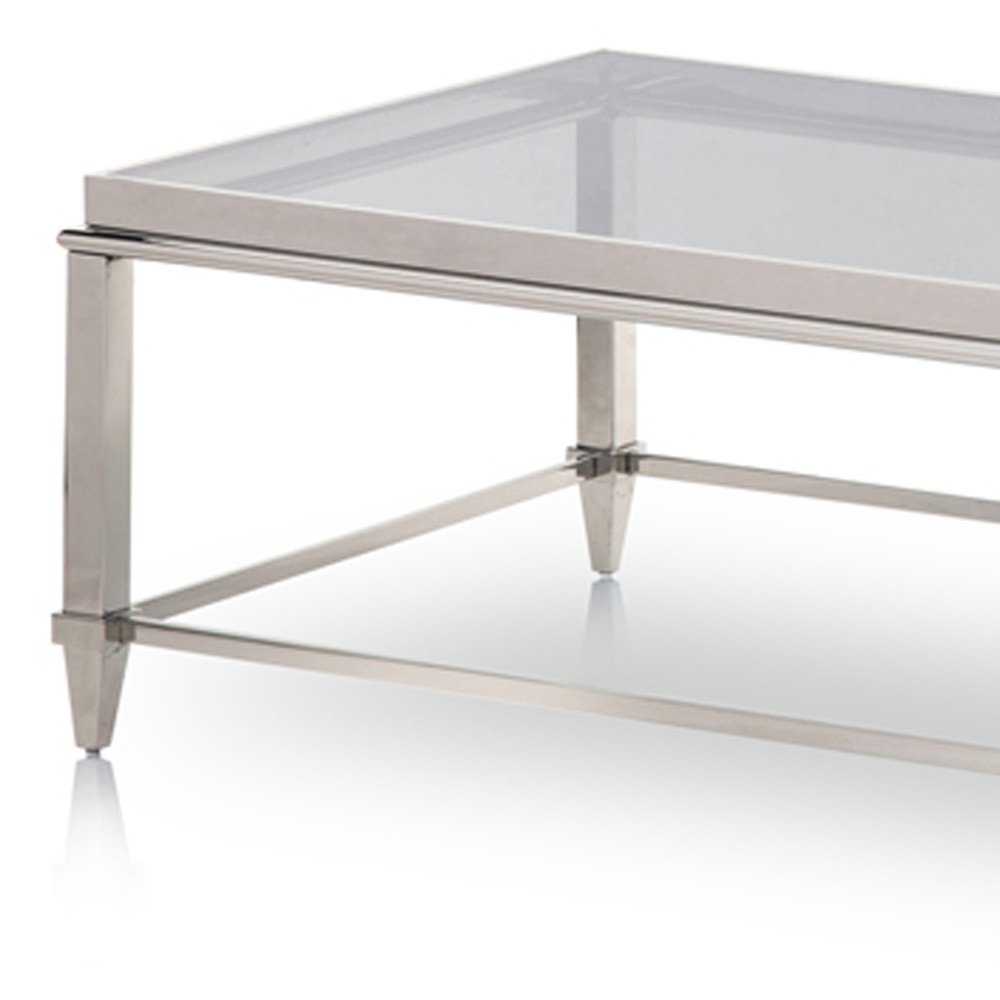 Clear and Silver Glass and Steel Coffee Table - 55-inch
