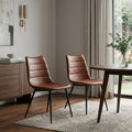 Set of Two Brown and Black Upholstered Faux Leather Dining Side Chairs