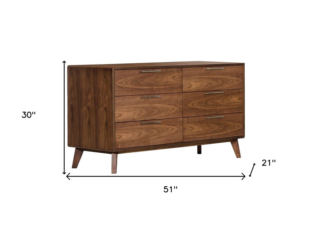 Brown Wood Six Drawer Double Dresser - 51-inch