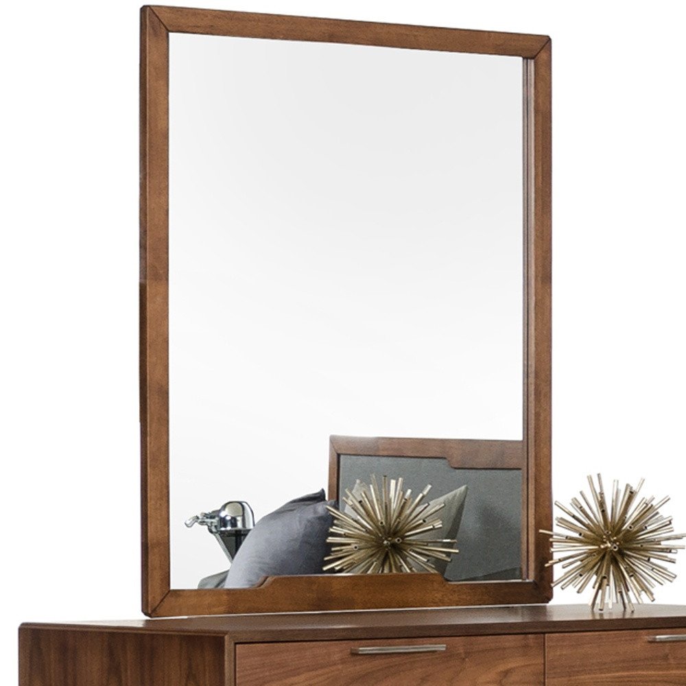 Brown Wood Framed Mounted Dresser Mirror - 40-inch
