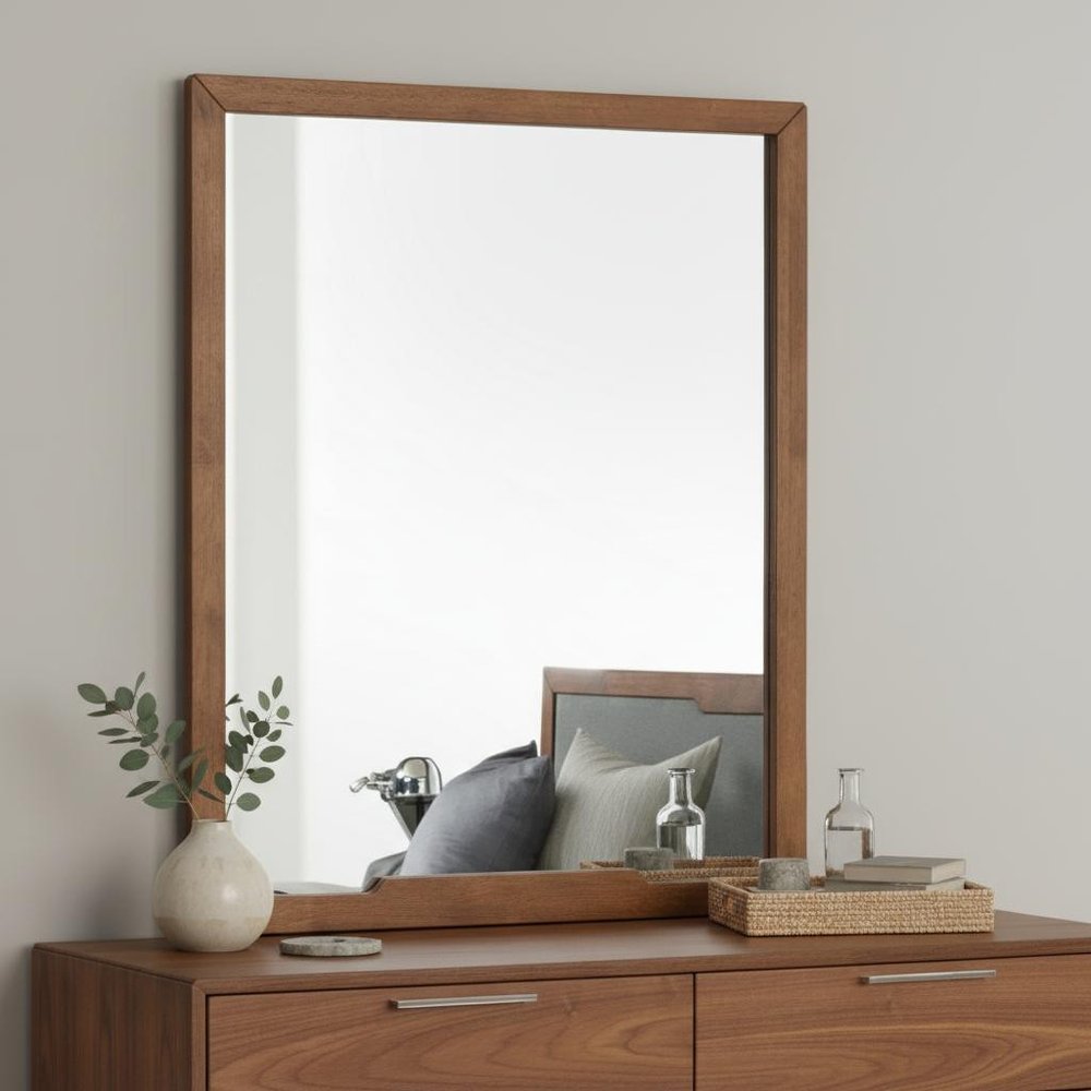Brown Wood Framed Mounted Dresser Mirror - 40-inch