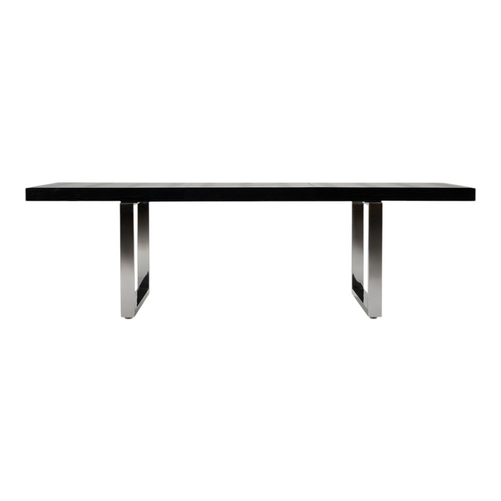 Black and Silver Wood and Stainless Steel Removable Leaf Sled Base Extendable Dining Table