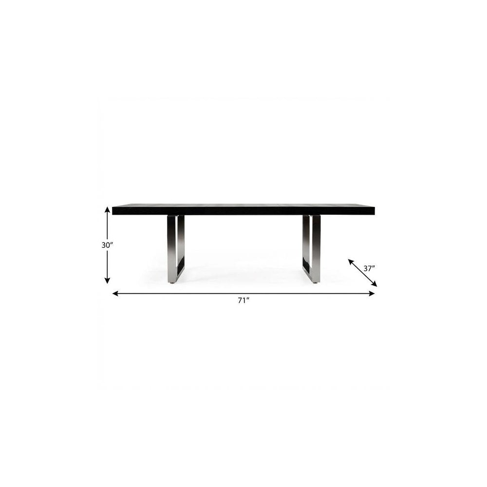 Black and Silver Wood and Stainless Steel Removable Leaf Sled Base Extendable Dining Table