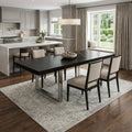 Black and Silver Wood and Stainless Steel Removable Leaf Sled Base Extendable Dining Table