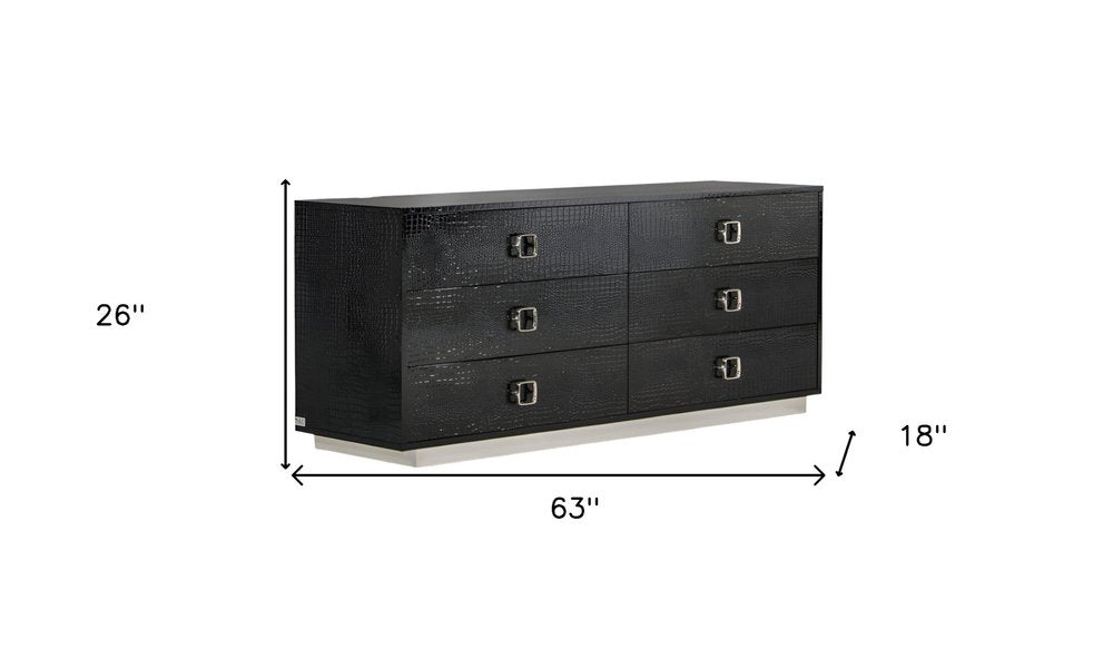 Black Wood Six Drawer Double Dresser - 63-inch