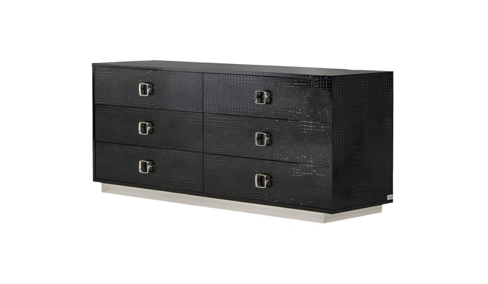 Black Wood Six Drawer Double Dresser - 63-inch