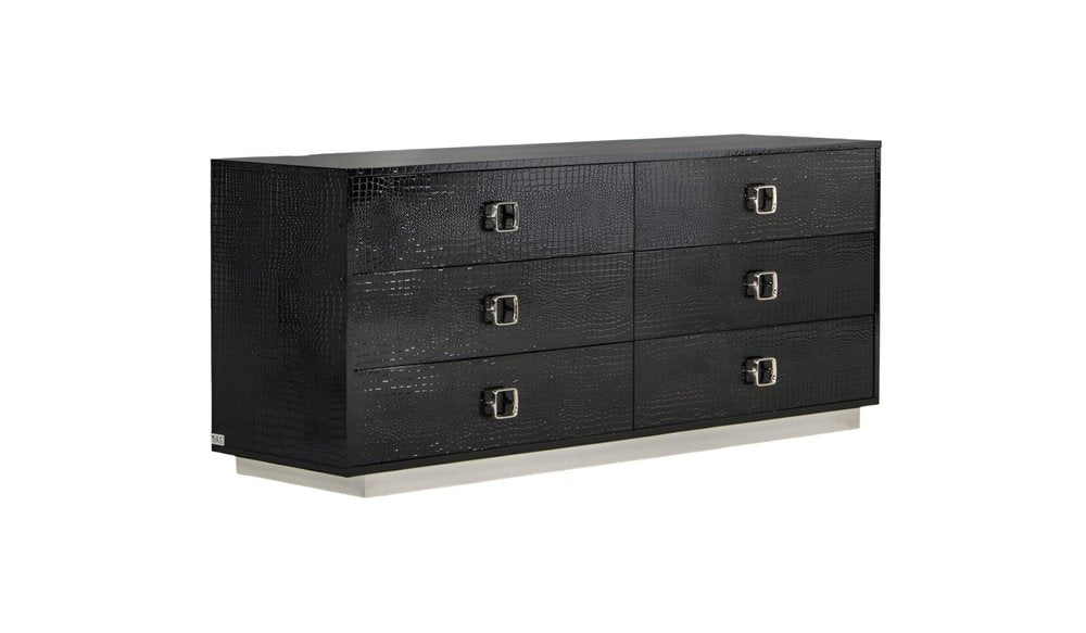 Black Wood Six Drawer Double Dresser - 63-inch