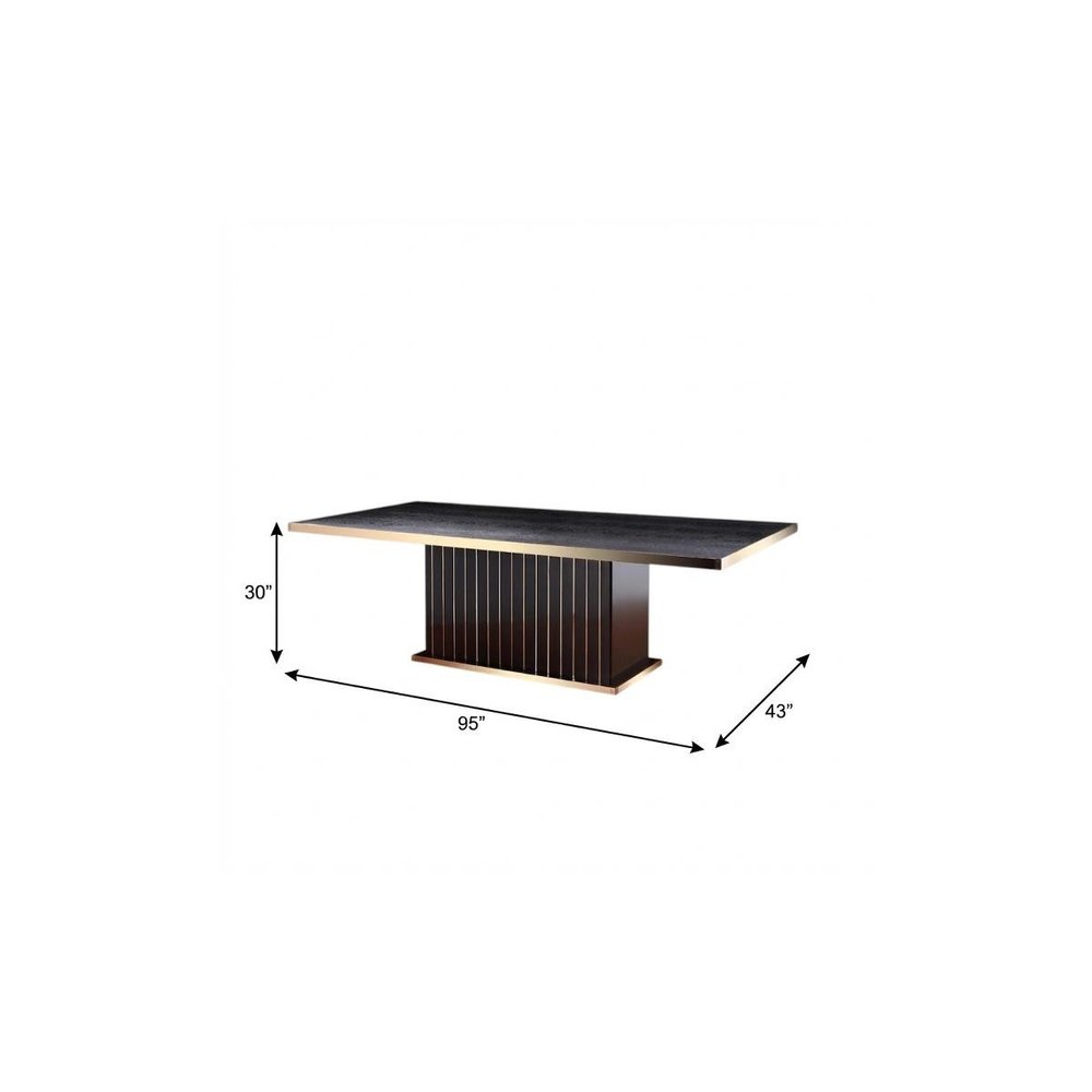 Black and Gold Wood Pedestal Base Dining Table - 95-inch