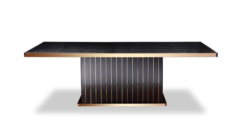 Black and Gold Wood Pedestal Base Dining Table - 95-inch