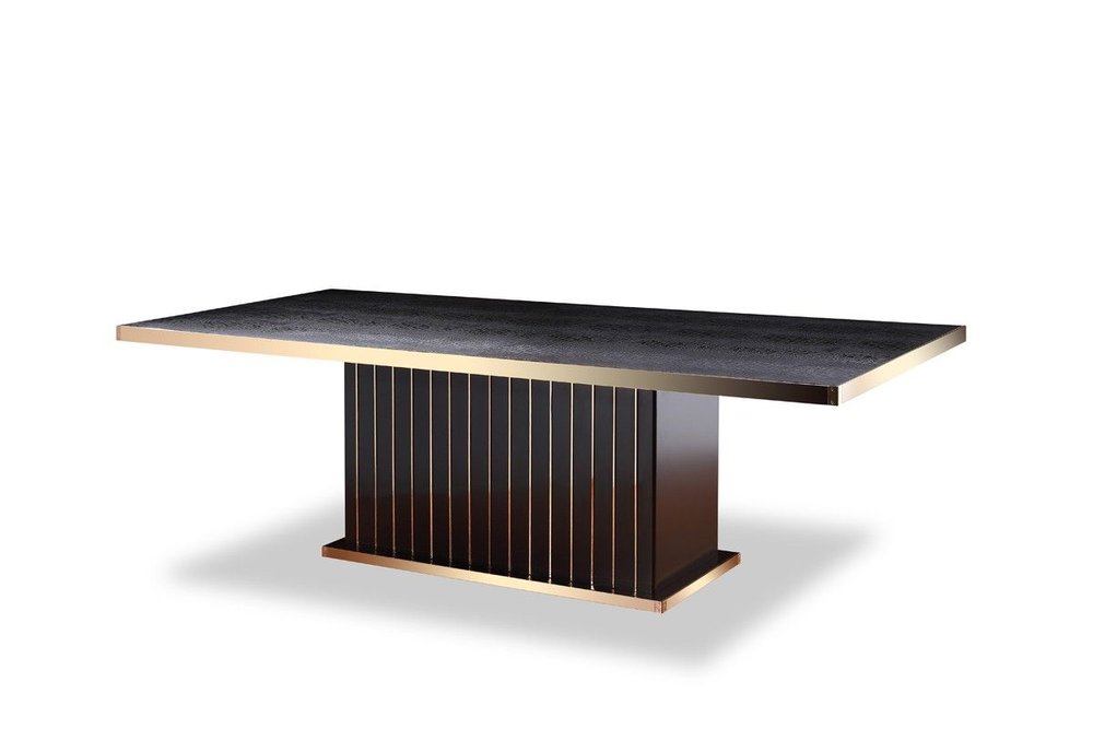 Black and Gold Wood Pedestal Base Dining Table - 95-inch