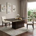 Black and Gold Wood Pedestal Base Dining Table - 95-inch